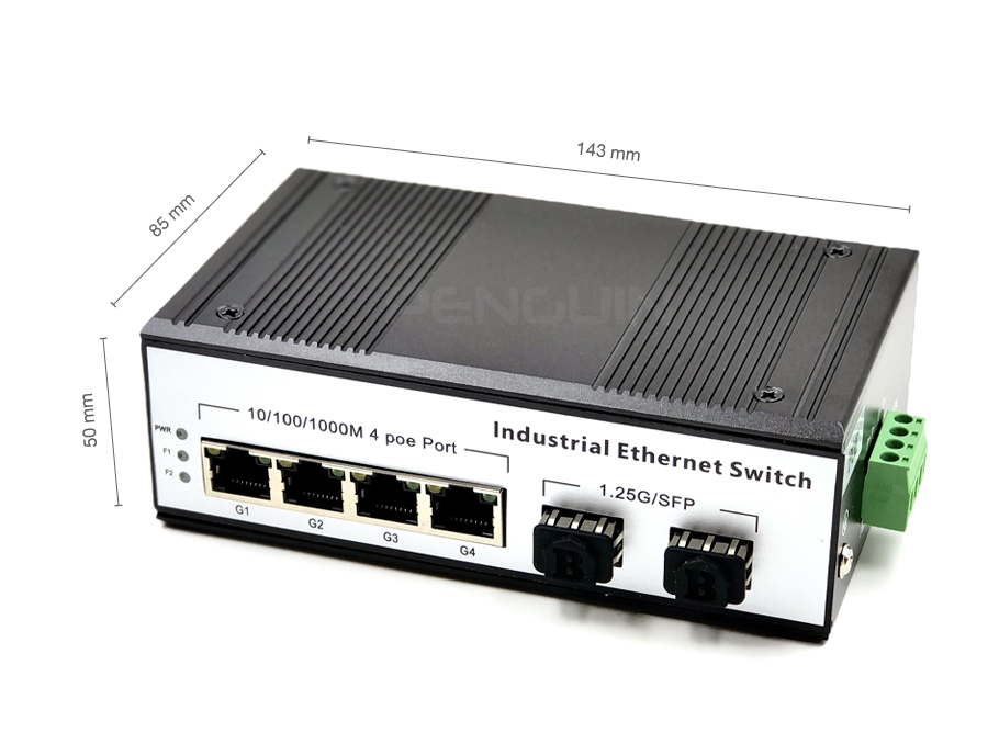ndustrial PoE Network Switch สวิตซ์เน็ตเวิร์ค แบบจ่ายไฟในสายแลน หรือ PoE (Power Over Ethernet) มาตรฐาน IEEE802.3af / IEEE802.3at จ่ายไฟให้อุปกรณ์ PD (15.4W สำหรับ IEEE802.3af และ 30W สำหรับ IEEE802.3at) ออกแบบสำหรับใช้งานในอุตสาหกรรม หรือพื้นที่ที่มีอุณหภูมิร้อน หรือเย็น สูงกว่าปรกติ (-30 องศา ถึง +70 องศาเซลเซียส) ทนต่อสภาพการทำงานที่โหดร้าย และรูปลักษณ์ออกแบบมาสำหรับงานติดตั้งแบบอุตสาหกรรมโดยเฉพาะ Din-Rail Type สำหรับติดตั้งอุปกรณ์